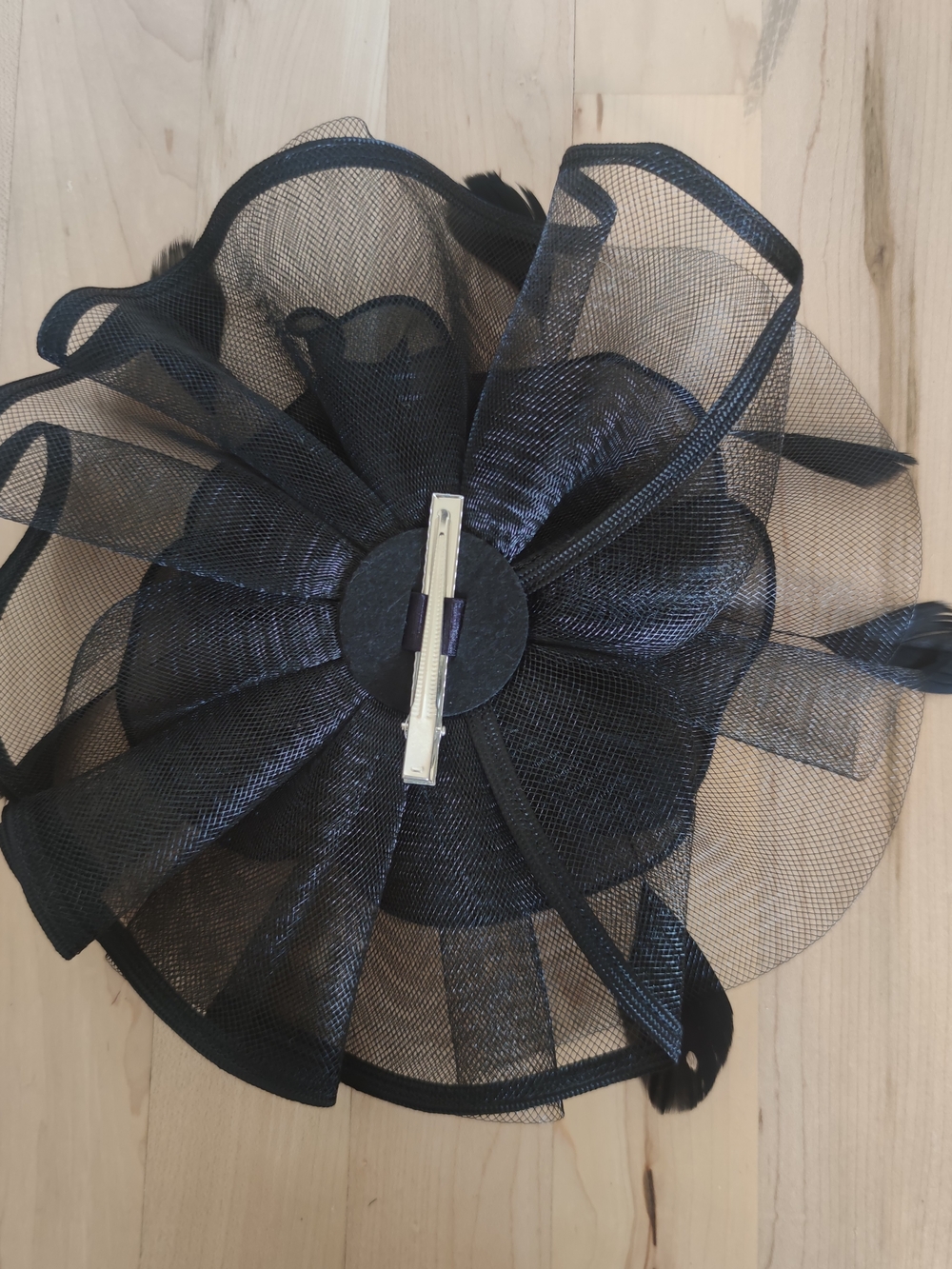 Black Satin & Mesh Floral Fascinator Hat - Picture 2 of 2